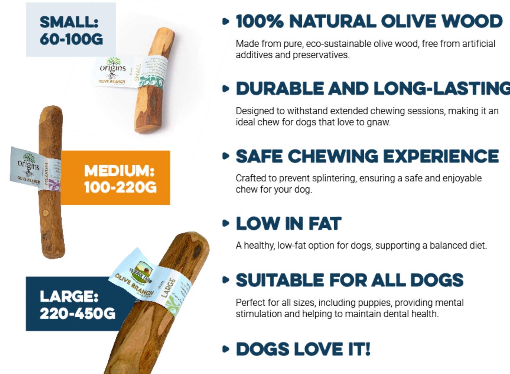 Origins Olive Wood Chew Medium (100g - 220g) *NEW*